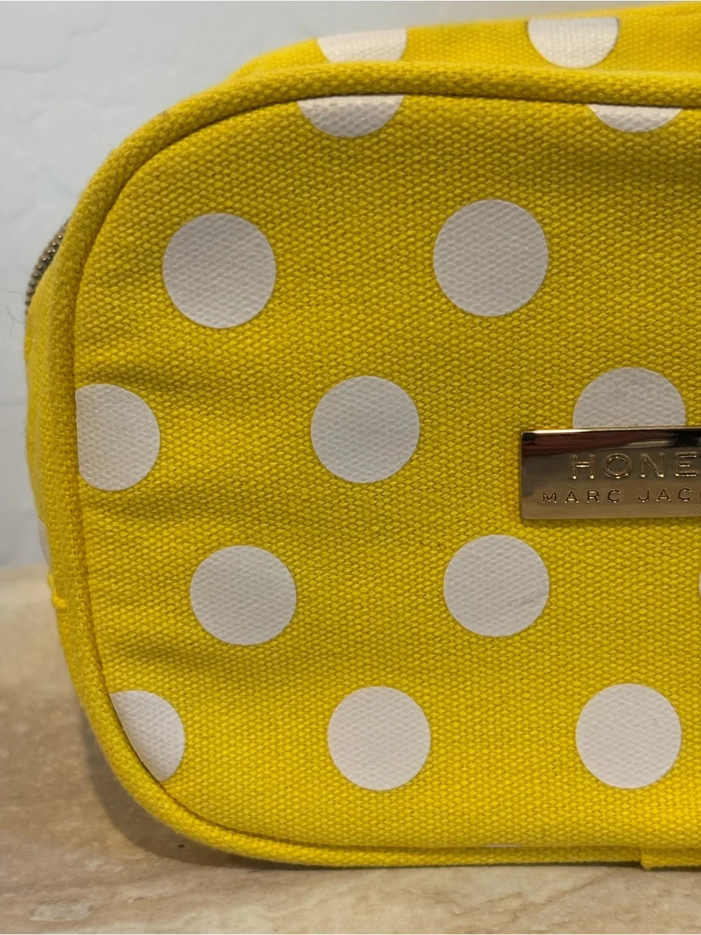 Marc Jacobs Honey Yellow and White Polka Dot Cosmetic Pouch